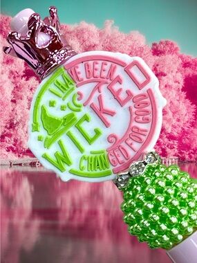Hand crafted pink and green wicked ballpoint ink pen with crown